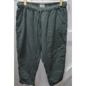 Pact Organic Cotton Gauze Pants Green Large Elastic Waist Drawstring Relaxed